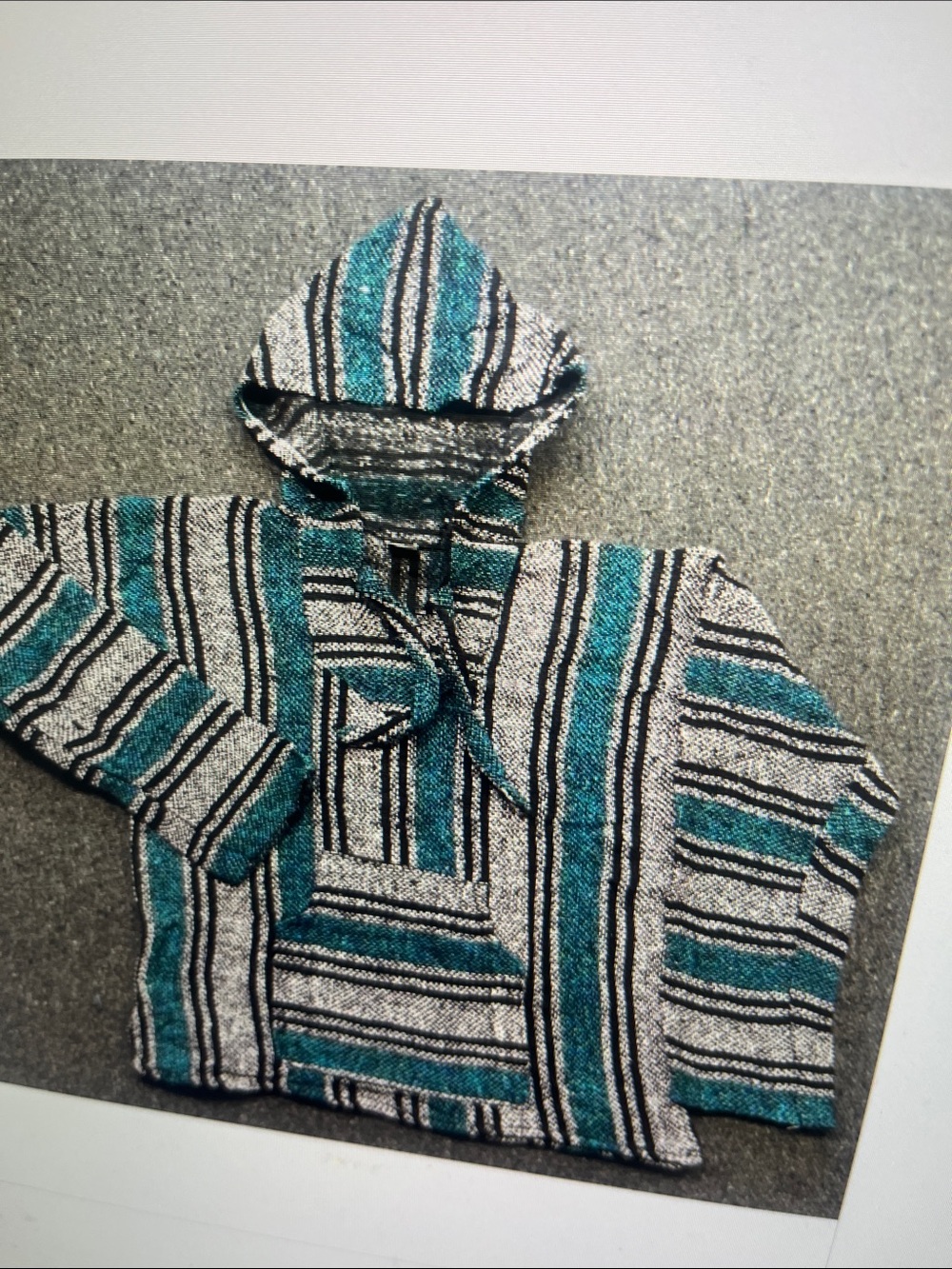 L.L. Bean Teal, Black & Cream Striped Hooded Pullover